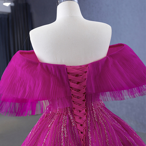 Robes de bal en tulle rose fuchsia miel, robes de soirée formelles, perles, Arabie Saoudite, robe trapèze, longueur au sol Rsm231112 - Product Image 5