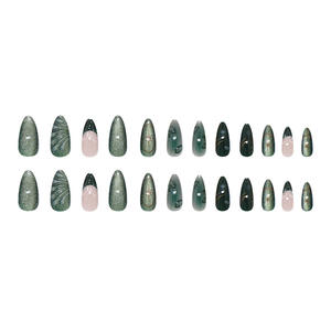 24 faux ongles à presser 3D verts ondulés effet œil de chat pour femmes, fournitures de <span class=keywords><strong>manucure</strong></span>, vente en gros <span class=keywords><strong>pas</strong></span> <span class=keywords><strong>cher</strong></span> - Product Image 5