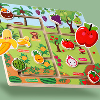 Plateau de labyrinthe cognitif Montessori en bois sur le thème des animaux et du trafic, pour l'exercice de la coordination œil-main, en matériau écologique, éducatif