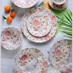 ชุดอาหารค่ำลายกุหลาบแดงอังกฤษ จานเซรามิกสำหรับสเต็ก ใช้ในครัวหรือร้านอาหาร โปรโมชั่นลดราคาสำหรับโรงแรม - Product Image 1