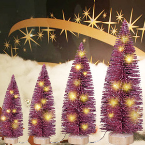 Standing Plastic Mini <b>Christmas</b> <b>Tree</b> with Rose-Red White Edged LED Lights and Pine Needle Powder Sprinkling <b>Table</b> Decorations - Product Image 3