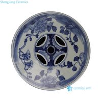 Tabouret de jardin en céramique chinoiserie bleu et blanc de haute qualité RZSC08-C avec motif d'oiseaux et de fleurs