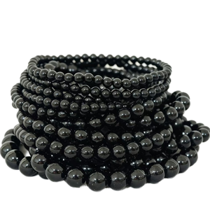 Black Tourmaline Polished Gemstone <b>Bracelet</b> Men Boys Free Sized Natural <b>Crystal</b> Bead Elastic Protection Stone Gift Kids Teens - Product Image 1