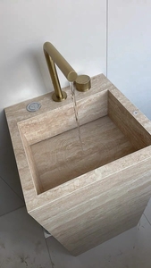 Premium Beige Travertine Marble Stone <b>for</b> Bathroom Vanity <b>Sink</b> with Vessel Basin Modern Freestanding - Product Image 2
