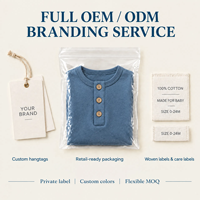 100% Katun Organik Bersertifikat GOTS Baju Bayi Lengan Panjang Polos dengan Kancing Tekan untuk Bayi Baru Lahir