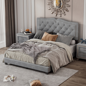 <b>Queen</b> <b>Size</b> Upholstered <b>Bed</b> <b>Frame</b> with Rivet Design, Modern Velvet Platform <b>Bed</b> with Tufted Headboard for Bedroom - Product Image 2