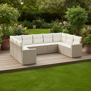 Conjunto de Sofás de Jardín de Ratán Beige, 6 Plazas, Muebles de Exterior Contemporáneos Resistentes a la Intemperie - Product Image 2
