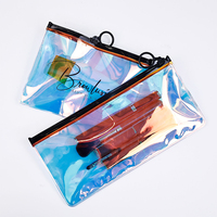 Sacs en plastique holographique rose de luxe, logo personnalisé, sacs d'emballage transparents avec fermeture éclair pour vêtements, pochette en PVC laser irisée