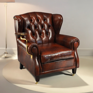 Sillón clásico cómodo y lujoso Silla de cuero genuino Club Lounge Cigar Leather - Product Image 4