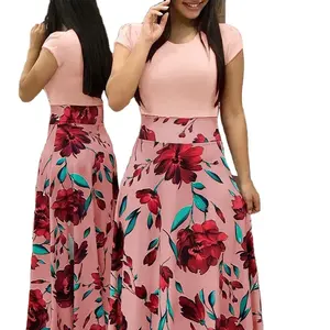 Crop top coreani per donna estate manica corta elasticizzata stampa floreale lunga Casual Colorblock da donna abiti eleganti da donna