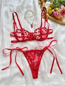 Set di Lingerie di Alta Qualità con Ricamo a Cuore Viola, <span class=keywords><strong>Reggiseno</strong></span> e Slip Trasparenti, Intimo Sexy con Lacci Laterali per Donna, Idea Regalo - Product Image 3