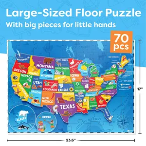 Rompecabezas de Estados Unidos para niños-70 piezas-Rompecabezas de mapa de EE. UU. 50 Estados con capitales-Rompecabezas de geografía para niños