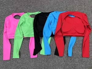 SHINBENE Open Back Running Shirts Athletic <strong>Clothes</strong> Long Sleeve Workout Shirts Crop Top for Women - Product Image 3