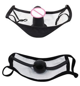 Silikon <span class=keywords><strong>Penis</strong></span> Plug Dildo Gag Fetisch BDSM Bondage Sexspielzeug für Frau Adult Game Schwarze Maske mit abnehmbarem Knebel mit offenem Mund - Product Image 4