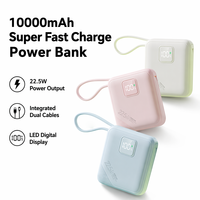 Nouvelle mini batterie externe 10000mah 22.5W PD 20w avec chargeur rapide intégré, câbles intégrés, type C, batterie externe portable pour téléphones mobiles