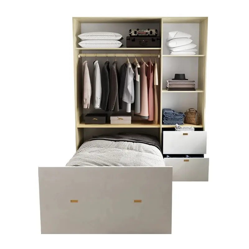 خزانة سرير متكاملة متعددة الوظائف قابلة للطي سرير غير مرئي شقة صغيرة موفرة في المساحة باب منزلق خزانة سرير قابلة للسحب