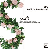Guirnalda de Flores Artificiales de Rosas D462 de 6.5 pies, Guirnalda de Seda para Colgar en Interiores, Decoración para Bodas y Fiestas