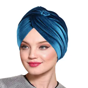 YJL moda velluto turbante foderato in raso cappello avvolgente cappello musulmano berretto da notte berretto chemio capelli cofano testa turbante per le donne