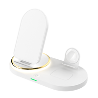 Support de charge sans fil pliable 15W pour téléphone, montre et écouteurs avec lumière d'ambiance LED tactile et sortie USB pour bureau et chambre