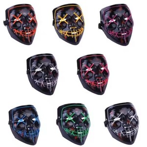 Masker Halloween Neon, dengan kabel EL bercahaya, penutup wajah LED untuk gagak dan festival menyala, dekorasi pesta DJ