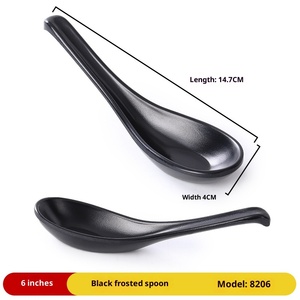 ช้อนรับประทานอาหารช้อนพลาสติกเคลือบเงาสำหรับซุปข้าวใช้ซ้ำได้สีดำแบบปรับแต่งได้สไตล์ญี่ปุ่นขนาดใหญ่ - Product Image 3