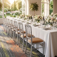 Chaises de banquet Napoléon avec cadre en métal argenté et coussin de siège moelleux marron, chaises de salle à manger pour mariages, événements, location de fêtes