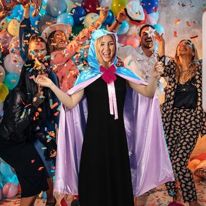 Disfraz de Madrina de Hadas, Capa Azul con Capucha, Lazo Rosa y Varita de Estrella, Disfraz de Princesa Reina para Halloween, Cosplay para Mujeres Adultas - Product Image 6