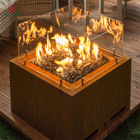 Foyer extérieur en acier corten résistant aux intempéries, rouille naturelle, gaz naturel
