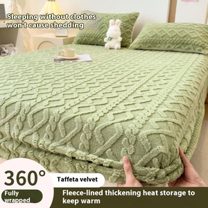 Funda de cama gruesa de invierno Juego de sábanas de lana con mechones, pieza única de lana Coral, funda de protección de colchón gruesa de invierno - Product Image 2