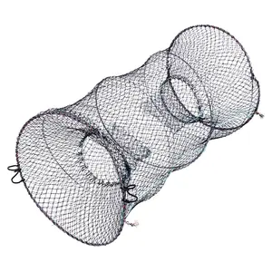 Filet de pêche pliable 1*1cm grande maille crabe Cage ressort rond télescopique 6 brins avec filet noué