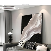 Peinture murale abstraite en pierre de grès encadrée en aluminium, toile métallique nautique texturée noir et blanc style Wabi Sabi, vente en gros