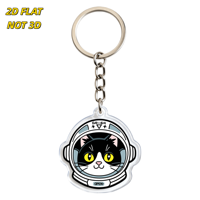 Porte-clés en acrylique chat astronaute mignon GR-64, design casque spatial, anneau et chaîne métalliques durables