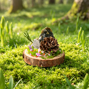 Ornement artisanal en cristal et minéral naturel, scène forestière, avec base en bois, vente en gros - Product Image 2