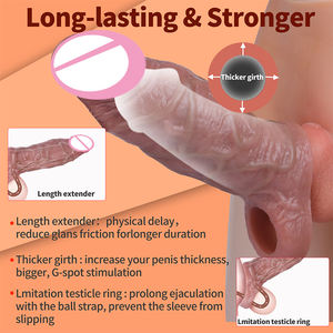 Funda de Pene Realista de Silicona SXXY con Anillo para el Pene, Condón Texturizado para Retrasar la Eyaculación Masculina, Alargador de Pene para Hombres - Product Image 4