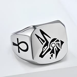 Anello alla Moda in Acciaio Inossidabile con Testa di Lupo Anubis Guardiano, Gioiello Retrò dell'Antico Egitto - Product Image 1