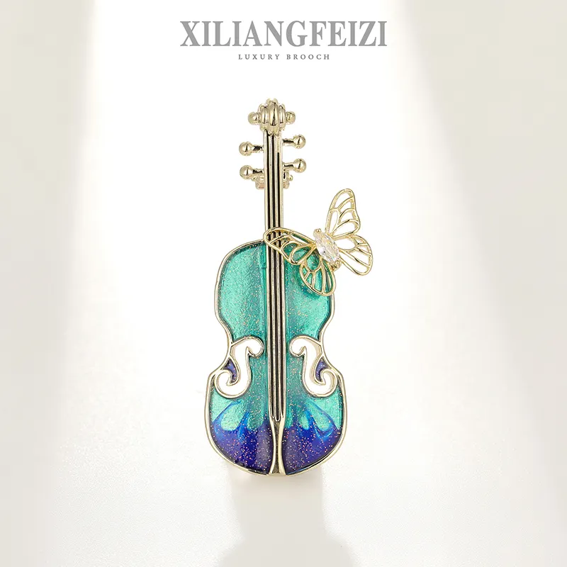 Broches de zircão e esmalte xiliangfepra, instrumento musical de borboleta, violino e guitarra