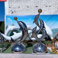 YOUFINE En Acier Inoxydable Sautant Dauphin Groupe Sculpture Dynamique Paysage Côtier Art Installation Personnalisable Statue En Métal