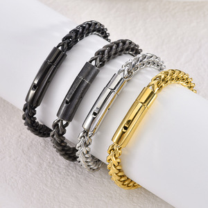 New Hot-Bán <span class=keywords><strong>Snap</strong></span> Nút 6Mm <span class=keywords><strong>Chunky</strong></span> Chuỗi Vòng Đeo Tay 18K Không-Phai Người Đàn Ông Của Tay Vòng Đeo Tay - Product Image 1