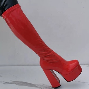 <span class=keywords><strong>Botas</strong></span> de tacón <span class=keywords><strong>grueso</strong></span> supercómodas <span class=keywords><strong>para</strong></span> mujer, zapatos de cuero con cremallera lateral de charol, tacón alto hasta la rodilla, a la moda, talla 47, 43 - Product Image 5