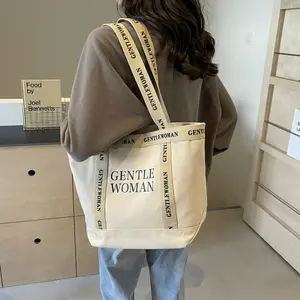 reusable OEM&ODM Custom Printed zipper blank rope handles pockets plain cloth Large canvas cotton shopping tote bags with logo