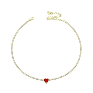 2023 regalo di san valentino sottile catena da <span class=keywords><strong>tennis</strong></span> <span class=keywords><strong>cuore</strong></span> rosso placcato oro ragazza <span class=keywords><strong>collana</strong></span> da donna - Product Image 4