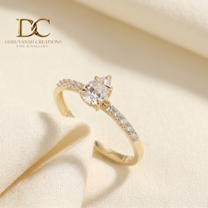 แหวนทองคำแท้ 14KT ดีไซน์สวยงาม ประดับเพชรเม็ดเดี่ยวทรงหยดน้ำและทรงกลมเจียระไนแบบบริลเลียนท์ พร้อมเพชรแล็บโกรว์ - Product Image 1