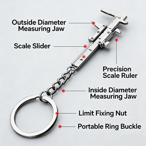 Mini Calibro a Corsoio Funzionale Portachiavi, Strumento di Misurazione Portatile in Lega, <span class=keywords><strong>Regalo</strong></span> <span class=keywords><strong>per</strong></span> Ingegneri e Artigiani, Disponibile all'Ingrosso - Product Image 1