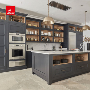 Armoire de <span class=keywords><strong>cuisine</strong></span> Allandcabinet au design transitoire, en bois massif, <span class=keywords><strong>avec</strong></span> étagères <span class=keywords><strong>ouvertes</strong></span> et plan de travail en marbre - Product Image 1