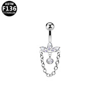 Piercing de nombril en titane F136 de haute qualité, design élégant, avec barre et chaîne, bijoux de piercing pour nombril, vente directe usine