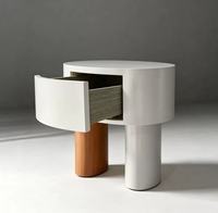 Table de chevet ronde en bois massif de style nordique, style crème, table de chevet minimaliste blanche avec 1 tiroir, table d'appoint pour chambre à coucher