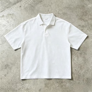 Polo à manches courtes blanc pour homme Coupe classique 100% coton Tissu piqué Style décontracté Couleur unie - Product Image 1