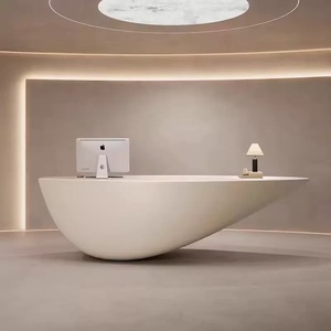 Comptoir d'accueil pliable en fibre de verre de forme spéciale, résistant aux taches et durable, avec finition laquée, pour hôtels, hôpitaux, centres commerciaux et entreprises - Product Image 1
