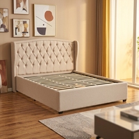 Lit en tissu moderne de taille King Size avec cadre en bois et panneaux en contreplaqué, facile à assembler, vente en gros