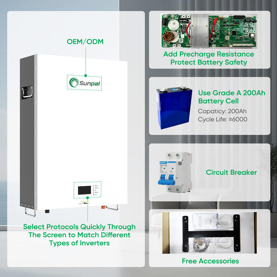 Sunpal Lithium Home Energy Battery 10 KWh 51.2V 200 Ah 6000 Cycles ...